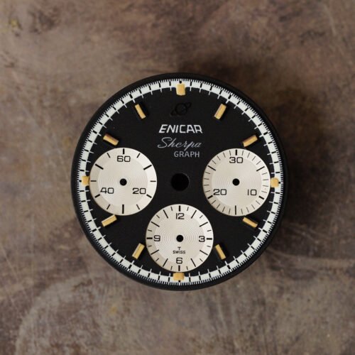 Enicar NOS black dial for vintage chronograph models with tritium lume