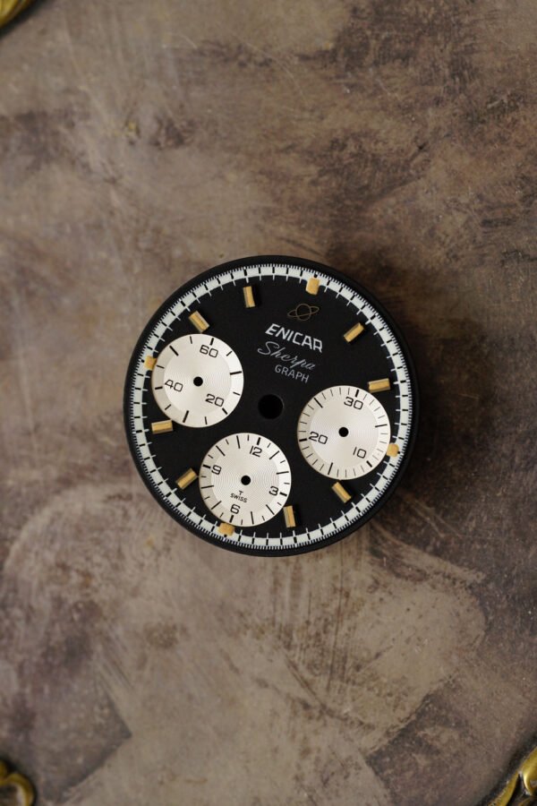Enicar NOS black dial for vintage chronograph models with tritium lume