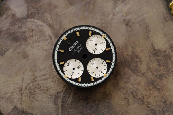Enicar NOS black dial for vintage chronograph models with tritium lume
